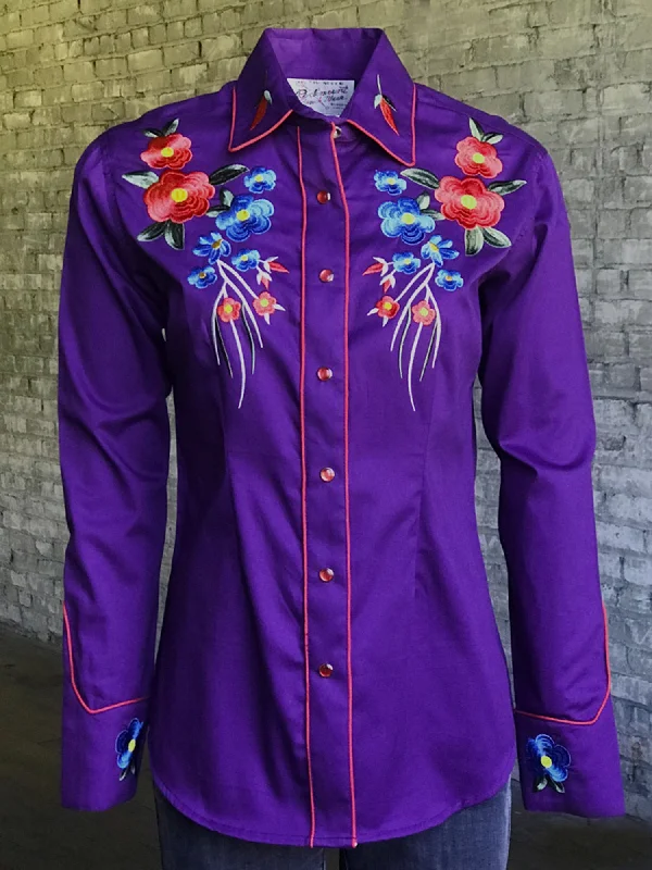 Rockmount Womens Purple 100% Cotton Floral Bouquet Western L/S Shirt Women's Professional Outfit