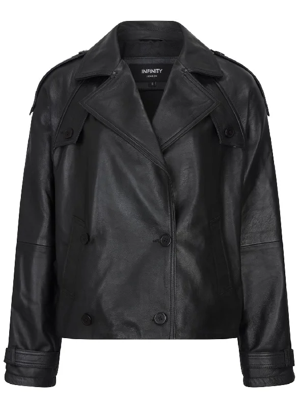 Cropped Trenchcoat Leather Jacket Women's Office Attire