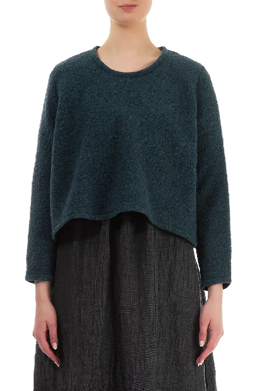 Plush Wool Teal Cotton Jumper Women's Clothing Apparel