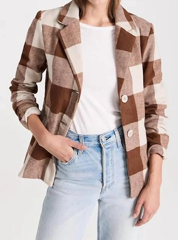 Ricki Plaid Blazer In Cognac Plaid Women's Elegant Outfit