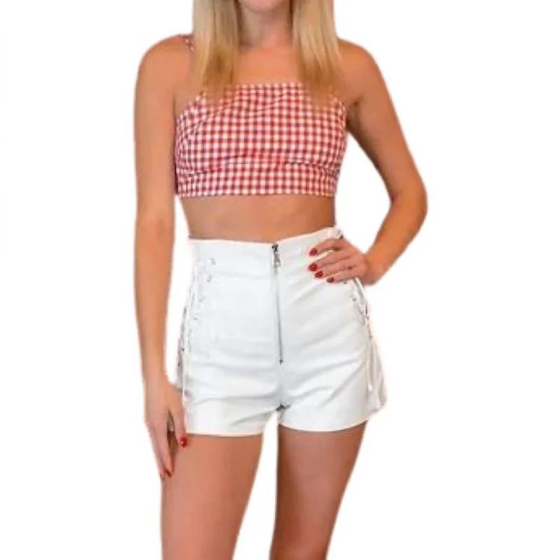 Faux Leather Lace Up Shorts In White Flash Discount