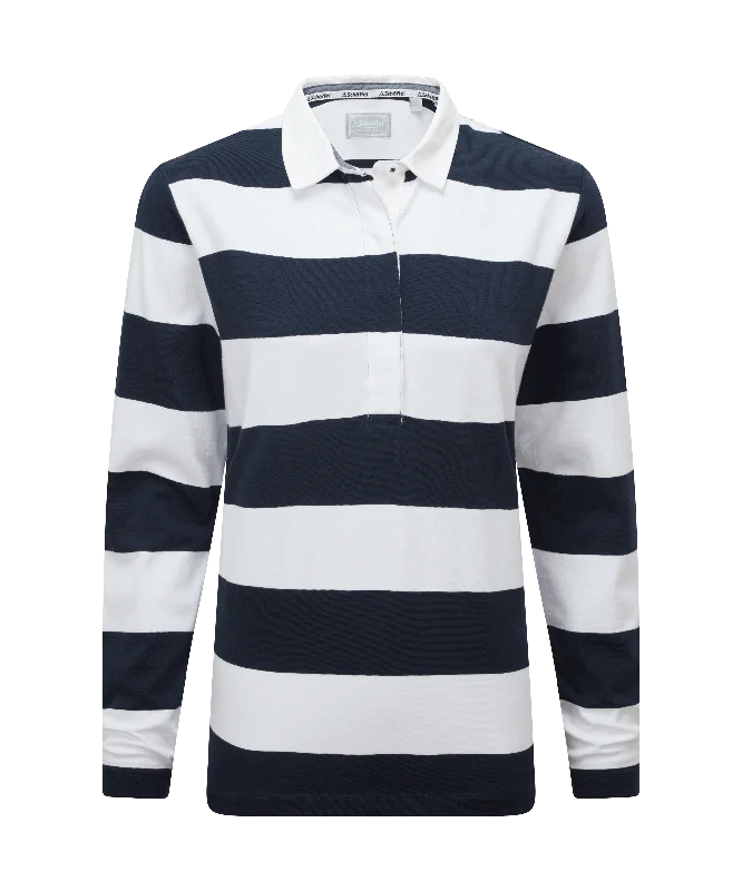 St Mawgan Rugby Shirt - Navy/White Stripe Women's Casual Apparel For Weekends