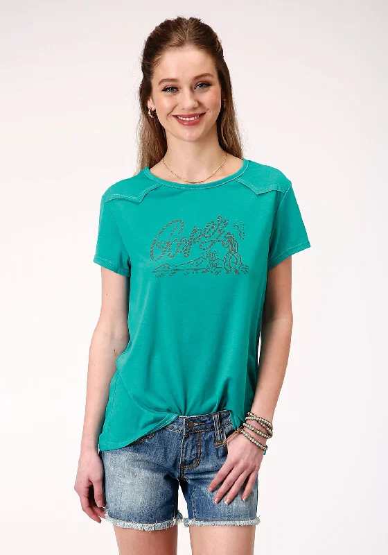 Roper Womens Turquoise Poly/Rayon Roping Cowboy S/S T-Shirt Sale Clearance