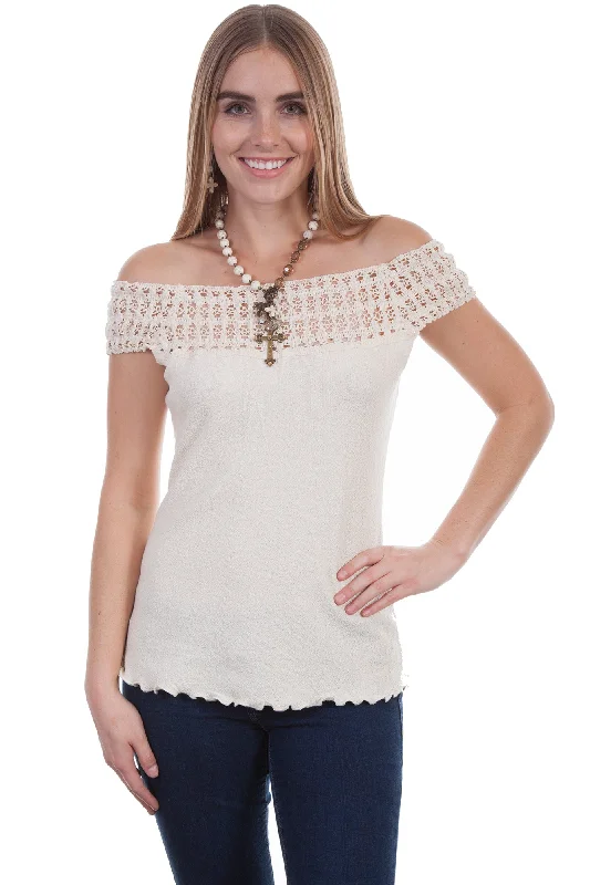 Scully Womens Natural 100% Cotton Crochet S/S Tunic High-End Women's Apparel