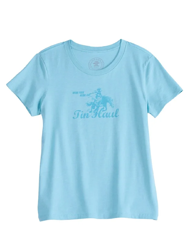 Tin Haul Womens Wear Your Metal Out Bronc Aqua Poly/Cotton S/S T-Shirt Women's Evening Outfit