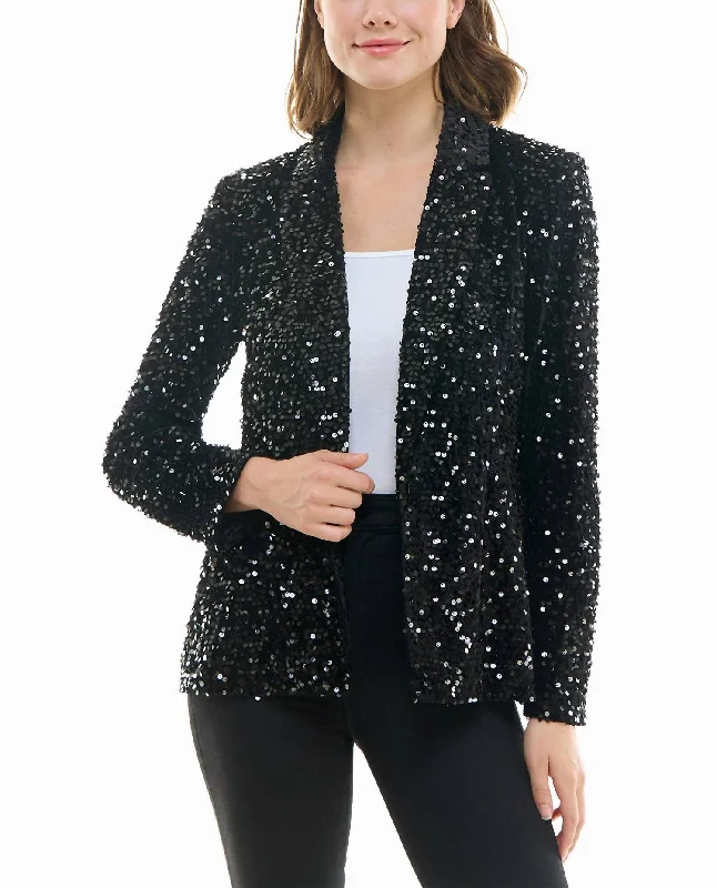 Dani Velvet Sequin Jacket In Very Black Outfits Ideas