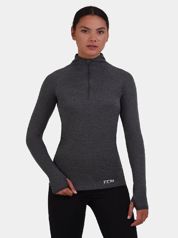 Cloud Fleece Quarter Zip Running Top For Women With Thumbholes & Side Zip Pocket Luxury Women's Clothing