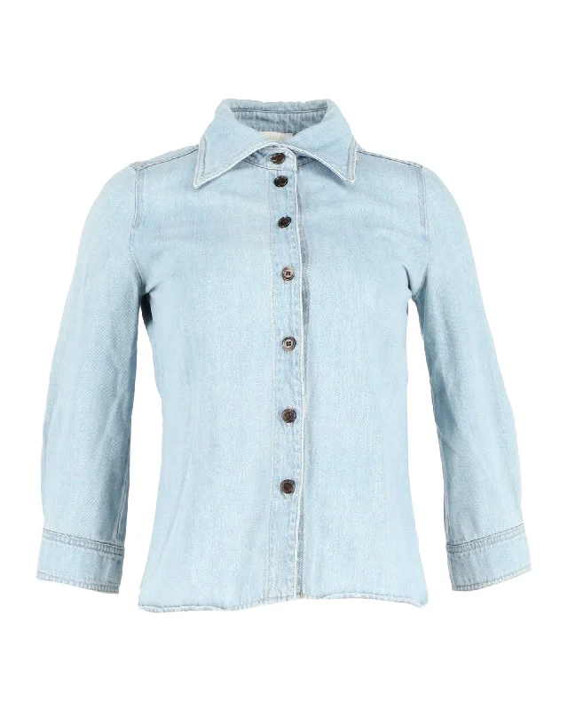 Chloe 3/4 Sleeve Shirt in Light Blue Denim Modern Women's Apparel