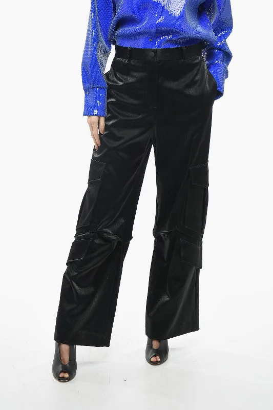 MSGM Satin Cargo Pants with Belt Loops Chic Women's Outfit