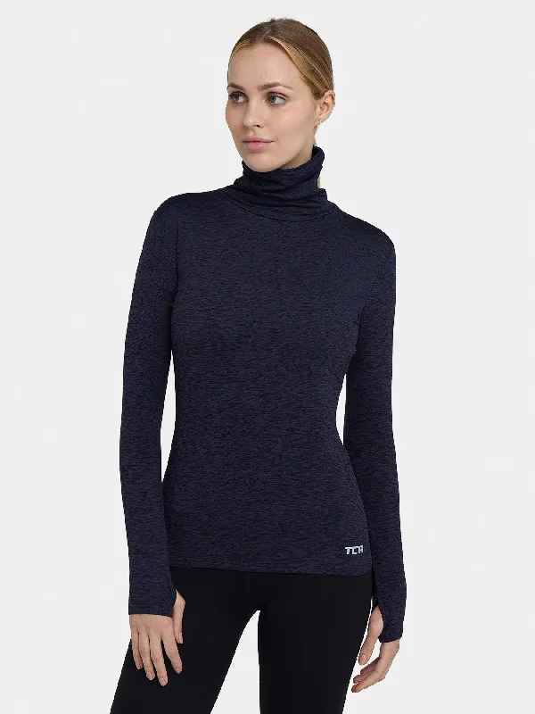 Warm-Up Thermal Long Sleeve Funnel Neck Top For Women With Brushed Inner Fabric, Thumbholes & Reflective Strips Women's Plus-Size Clothes