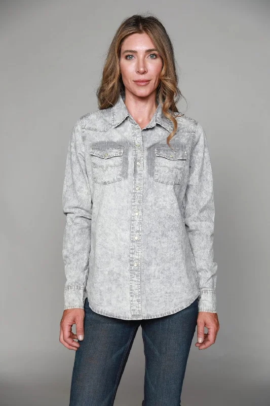 Kimes Ranch Womens KC Top Light Grey 100% Tencel L/S Western Shirt Women's Everyday Attire