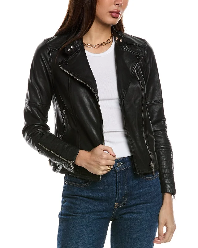 Reiss Tallis Leather Biker Jacket Women's Trendy Activewear Apparel