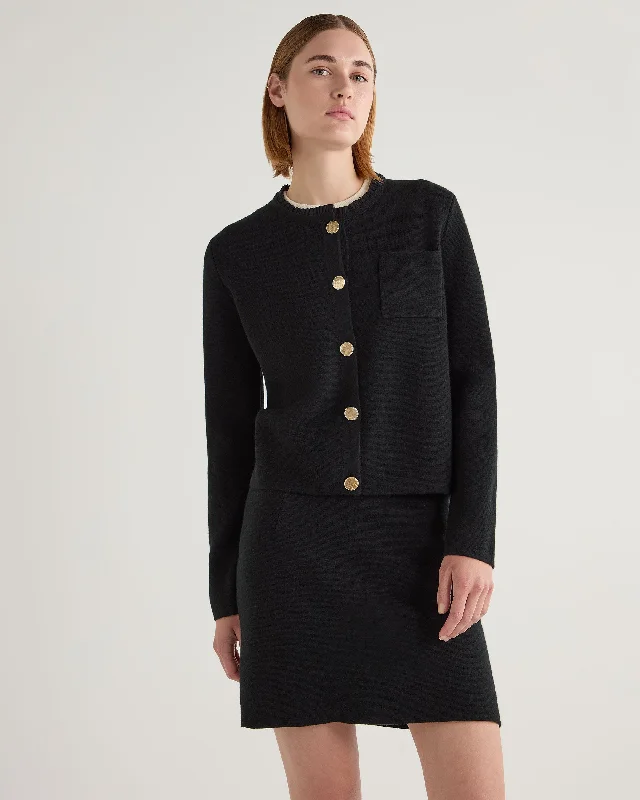 Women's Ruffle Collar Cashmere Jacket Black Online Shopping Boutiques