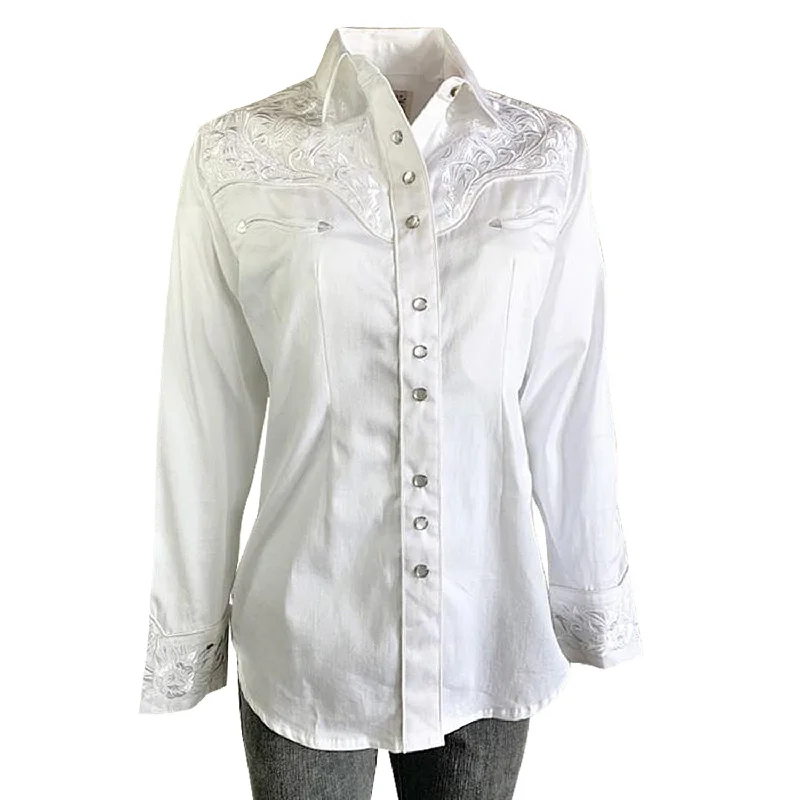 Rockmount Womens White/White 100% Cotton Vintage Tooling Embroidery L/S Shirt Women's Festive Attire