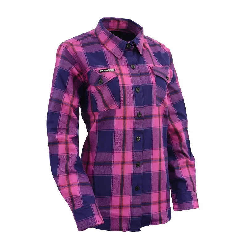 Milwaukee Leather MNG21610 Women's Pink, Blue and Maroon Long Sleeve Cotton Flannel Shirt Women's Clothing Online Sale