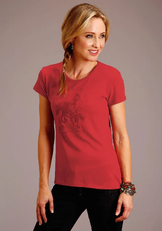 Stetson Womens Red Cotton Blend Riding Cowgirl S/S T-Shirt Women's Trendy Clothing