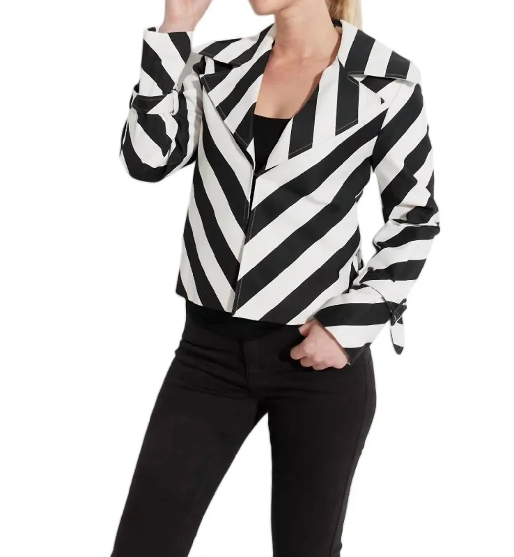 Bias Stripe Twill Jacket In Black/white Affordable Women's Clothing Online