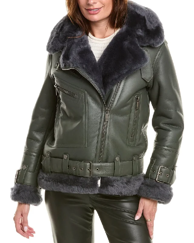 GORSKI Shearling Zip Moto Jacket Timeless Women's Apparel