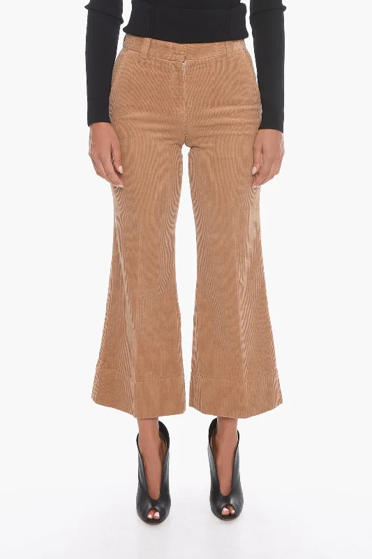 QL2 Corduroy Palazzo Trousers with Cropped Leg Women's Comfortable Garments