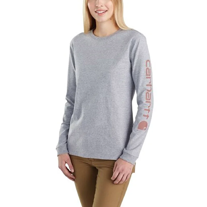 Carhartt Women's Heavyweight Long Sleeve Logo T-Shirt_Heather Grey Outfits For Women