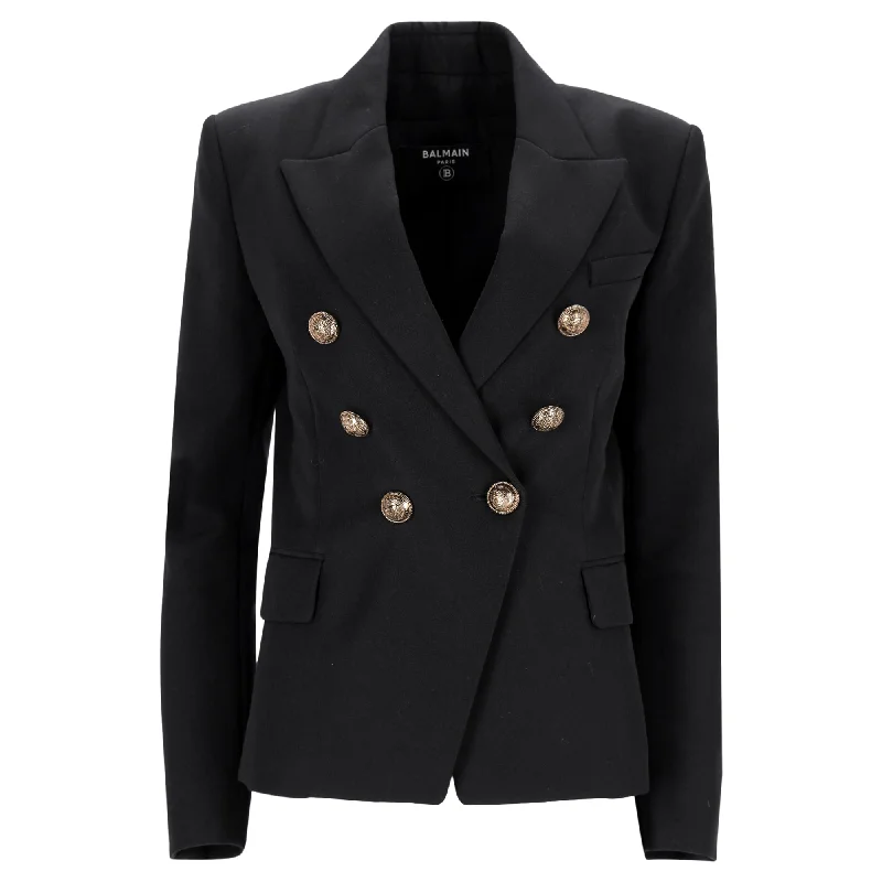 Balmain Double-Breasted Blazer in Black Wool Charming Everyday Clothing For Women