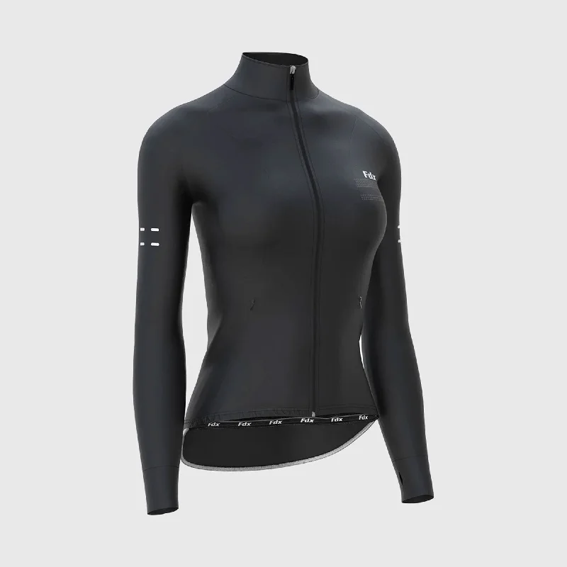 Fdx Arch Women's & Girl's Black Thermal Roubaix Long Sleeve Cycling Jersey Comfortable Women's Clothing