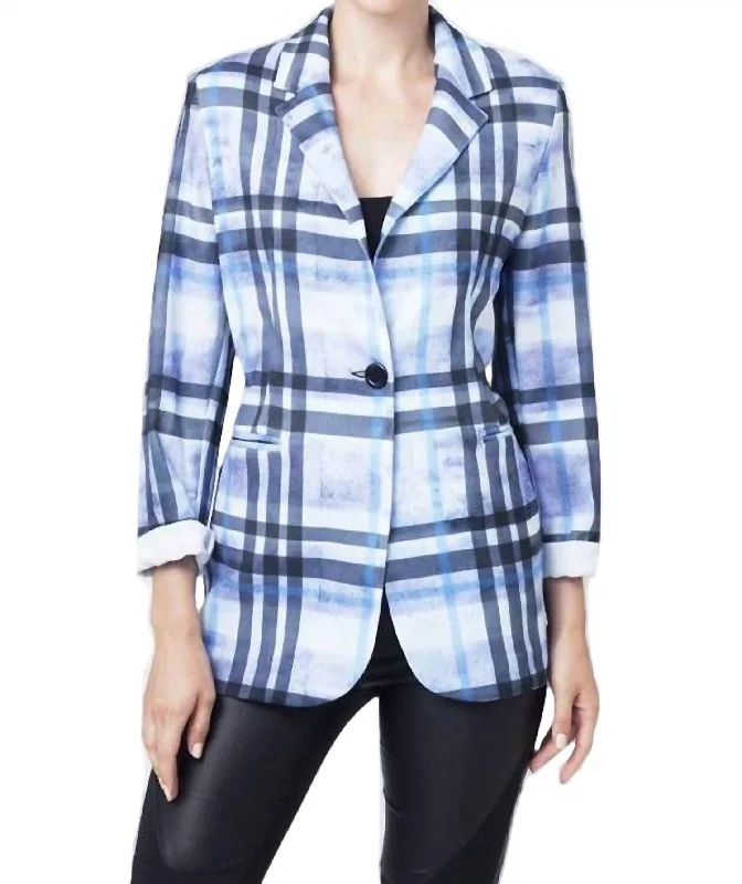 Plaid Blazer In Lavender Multi Women's Vacation Outfit