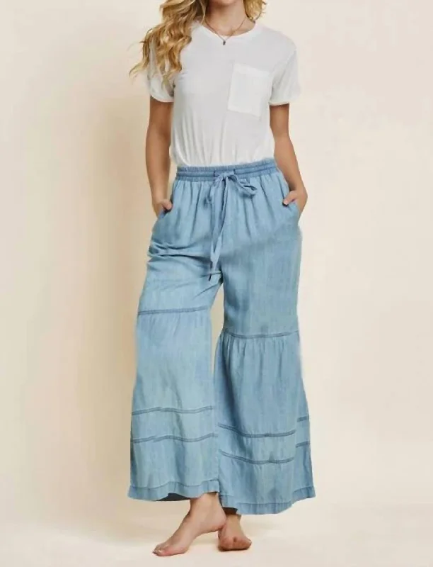 Alys Tiered Wide Leg Pants In Blue Women's Trendy Casual Clothes