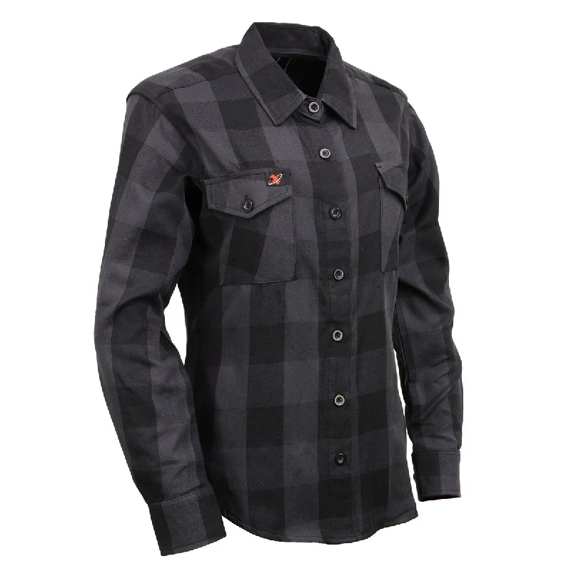 Milwaukee Leather MNG21608 Women's Casual Dark Gray and Black Long Sleeve Cotton Casual Flannel Shirt Outlet Clothing