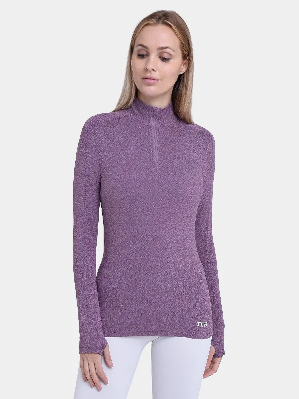 Fusion Half Zip Running Top For Women With Thumbholes & Back Zip Pocket Women's Transitional Apparel