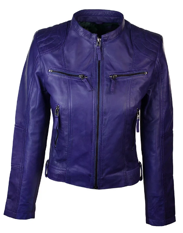 Real Leather Slim Fit Soft Zip Biker Style Jacket Women's Luxury Attire