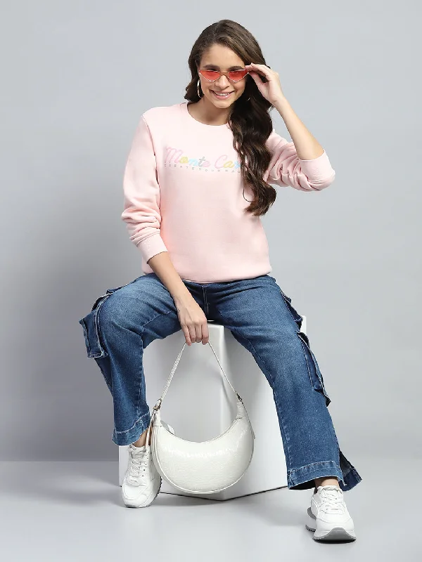 Women Pink Printed Round Neck Full Sleeve Sweatshirt Elegant Women's Clothing Online