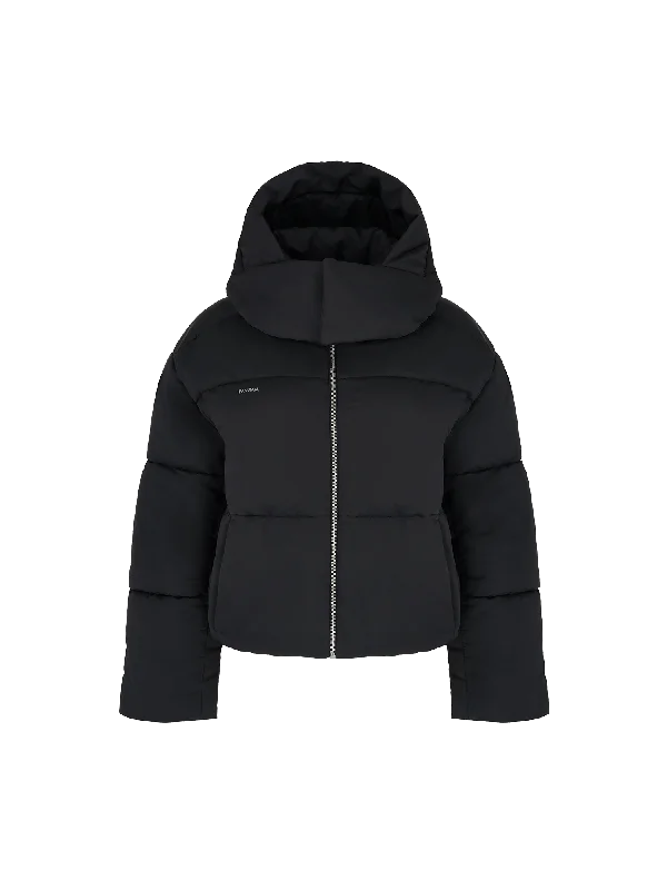 Women’s Flower-Warmth Recycled Nylon Cropped Puffer—black Women's Online Clothing Boutique