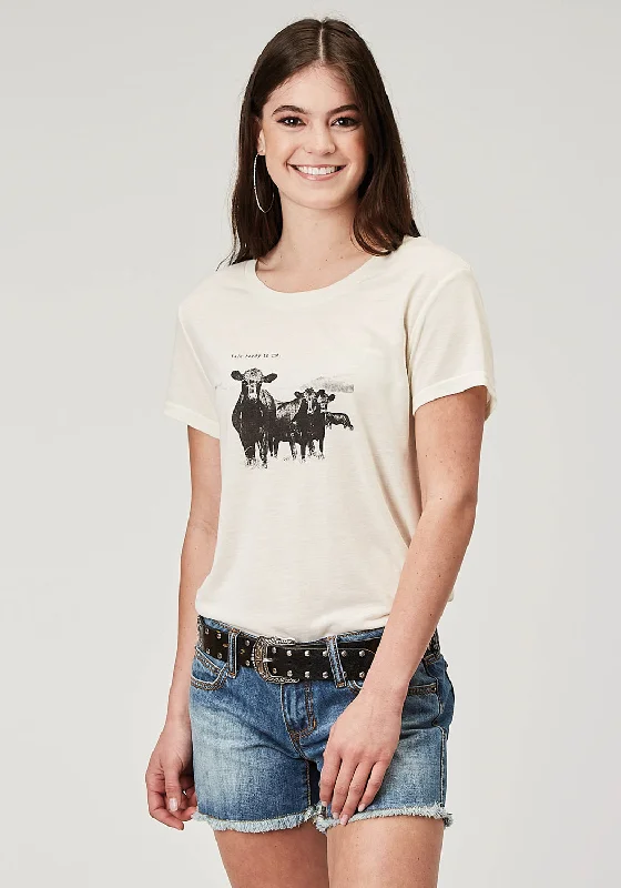 Roper Womens Cow Herd Cream Poly/Cotton S/S T-Shirt Women's Clothing Outfit Set