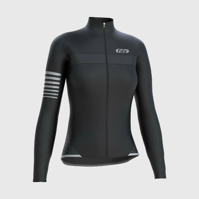 Fdx All Day Women's & Girl's Black Thermal Roubaix Long Sleeve Cycling Jersey Stylish Outerwear Clothing For Women