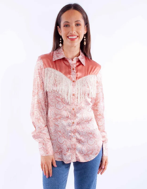 Scully Womens Vintage Rodeo Peach 100% Polyester L/S Blouse Women's Date Night Outfit