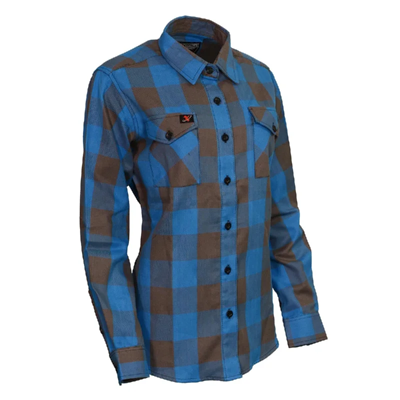 Milwaukee Leather MNG21618 Women's Brown and Aqua Long Sleeve Cotton Flannel Shirt Women's Casual Dresses