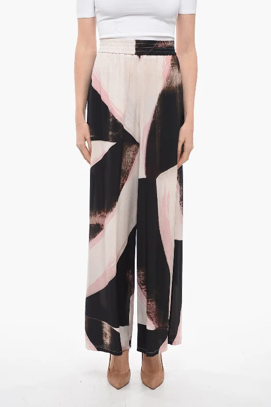 Alexander McQueen Silk Palazzo Pants with Graphic Print Women's Plus-Size Casual Outfit