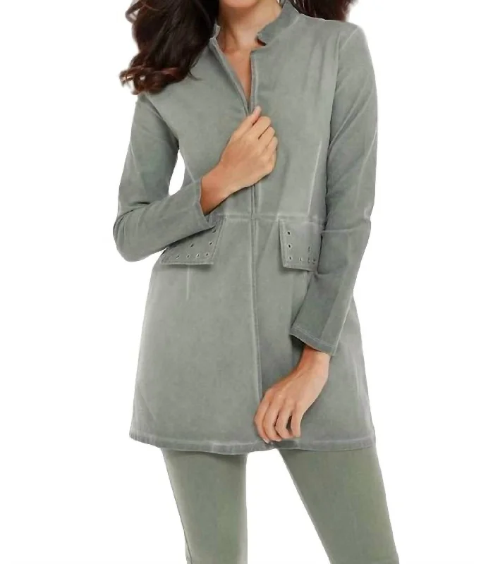 Amaya Long Grommet Jacket In Olive Women's Comfy Attire For Lounging