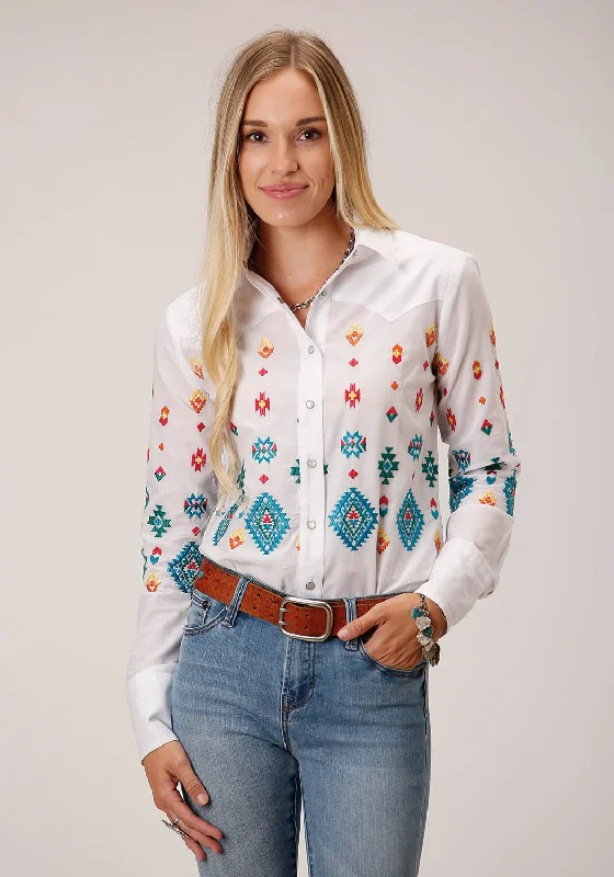 Stetson Womens Bright Schiffli White 100% Cotton L/S Shirt Women's Night-Out Outfit