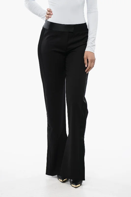 Off-White Virgin Wool Pants With Satin Trims And Ankle Slit Women's Formal Event Outfit