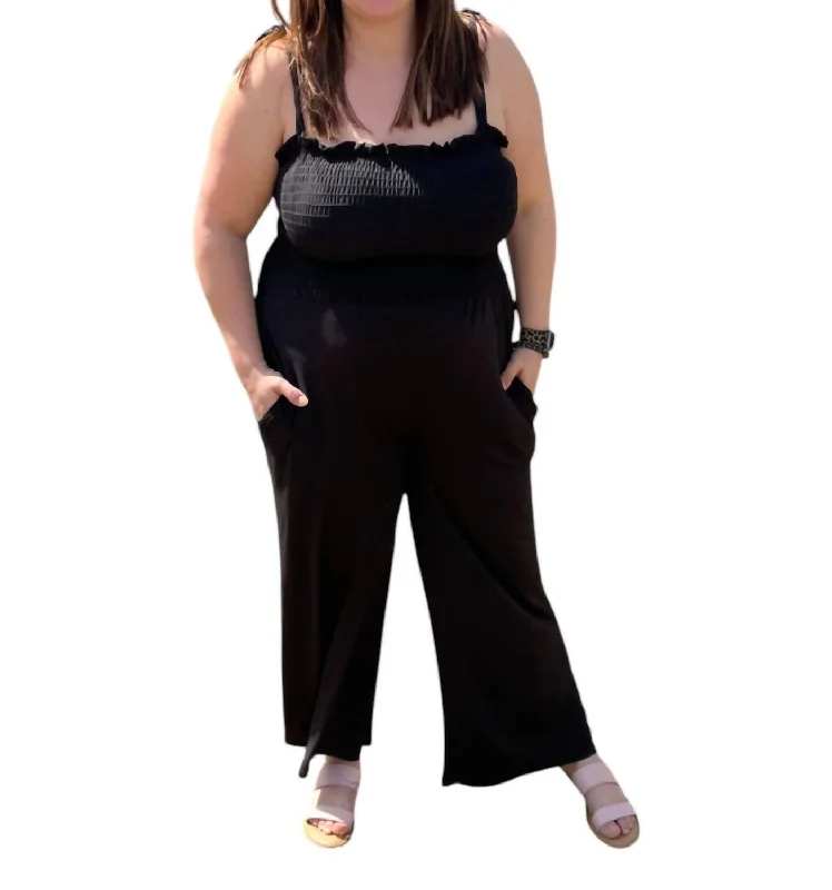 Smocked Jumpsuit In Black Women's Clothes For Work Events