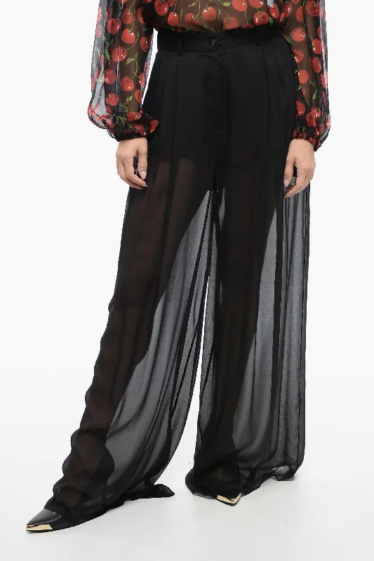 Dolce & Gabbana See Through Silk Chiffon Palazzo Pants Women's Classic Outfit