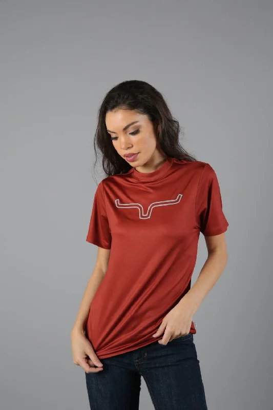 Kimes Ranch Womens Outlier Tech Tee Rust Cotton Blend S/S T-Shirt Women's Fashionable Attire For Work