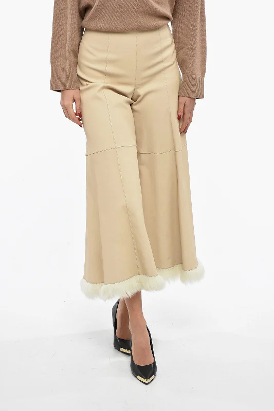 By Malene Birger Leather MURIELL Cut-Out Pants with Fur on the Hem Women Clothing