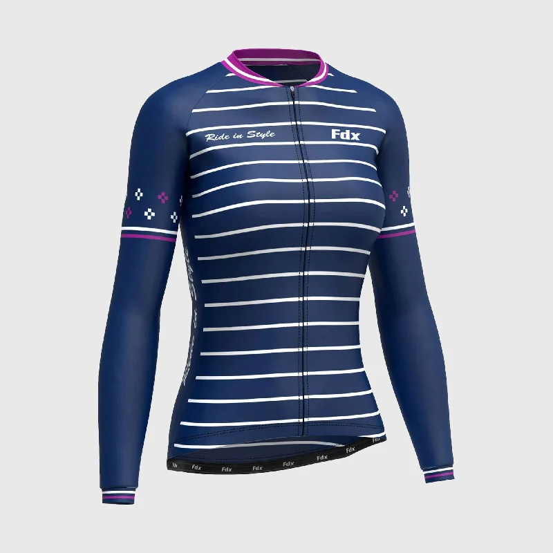 Fdx Ripple Women's & Girl's Navy Blue Thermal Roubaix Long Sleeve Cycling Jersey Women's Urban Clothing