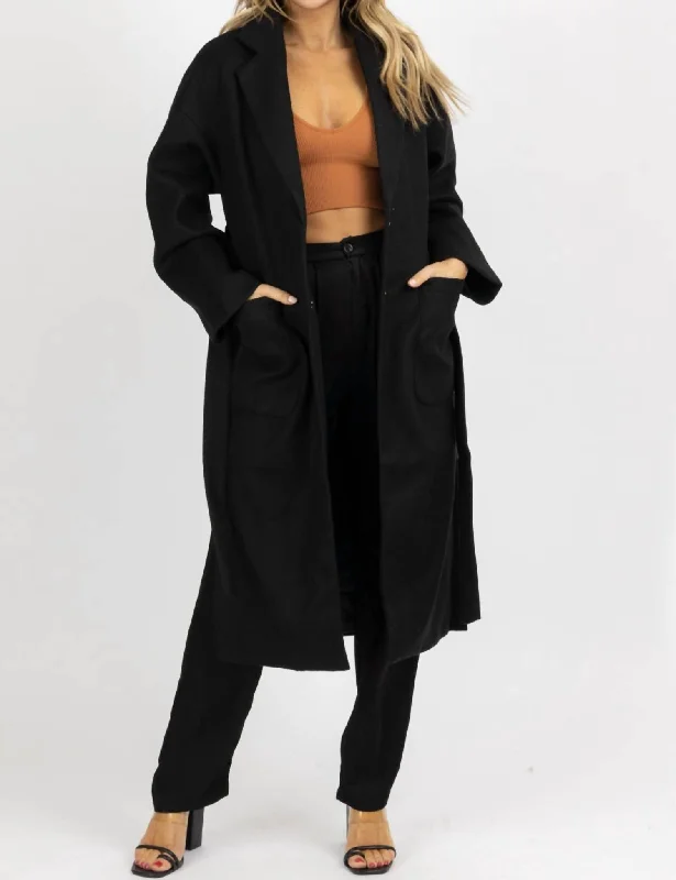 Oversize Belted Trench Coat In Black Casual Attire For Women