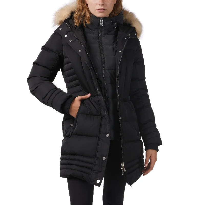 Pajar Women’s Discovery Mix Quilted Puffer with Hooded Detachable Bib Women's Holiday Outfit