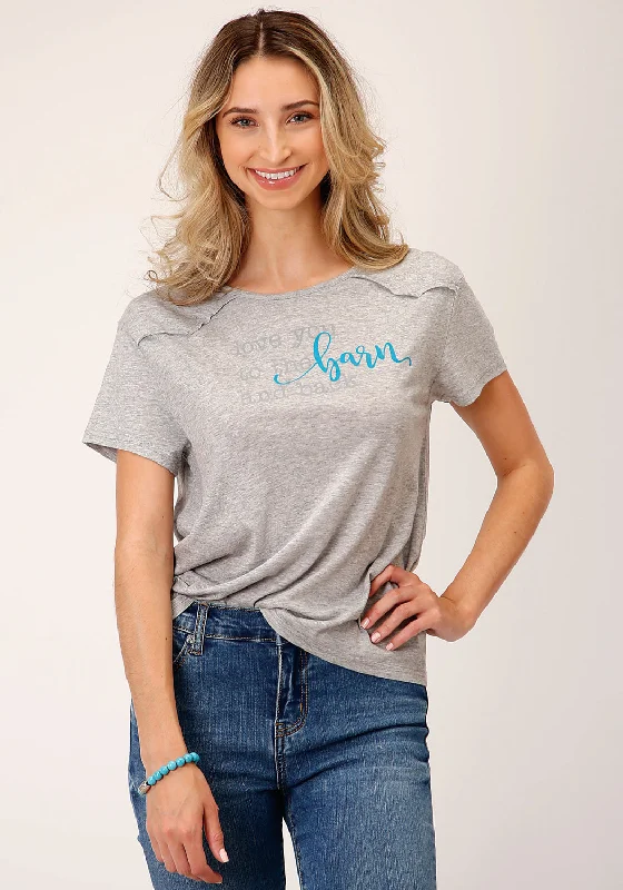 Roper Womens Love You Barn Grey Poly/Rayon S/S T-Shirt Stylish Women's Garments