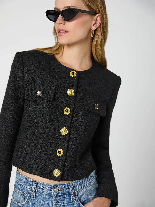 Structured Tweed Novelty Button Jacket Vintage-Inspired Women's Clothes